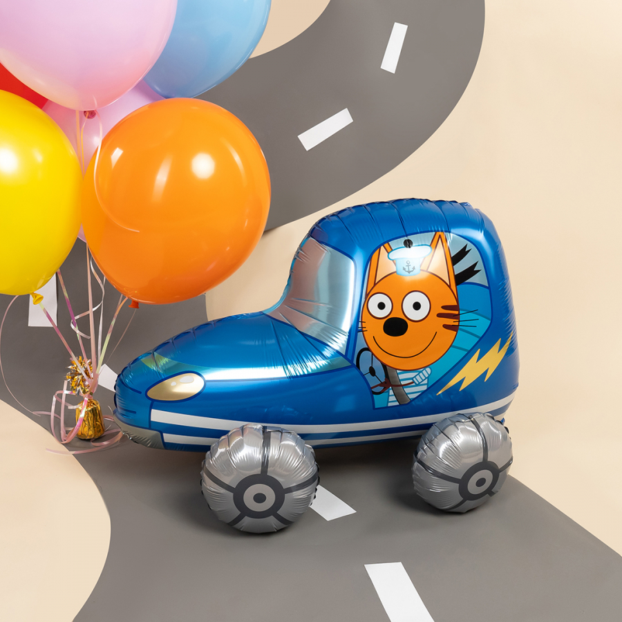 Шар 3D Фигура, Три Кота, Коржик в машинке