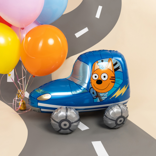 Шар 3D Фигура, Три Кота, Коржик в машинке