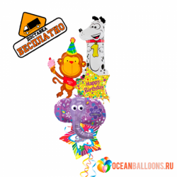 Букет фольгированных шаров на годовасие «Поздравление от Зверюшек»